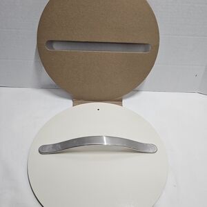 Modern Round Wall Mirror with Curved Stainless Handle - White